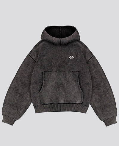 WASHED BLACK HOODED KNIT